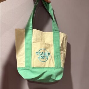Trader Joe's Green and Cream Tote Bag